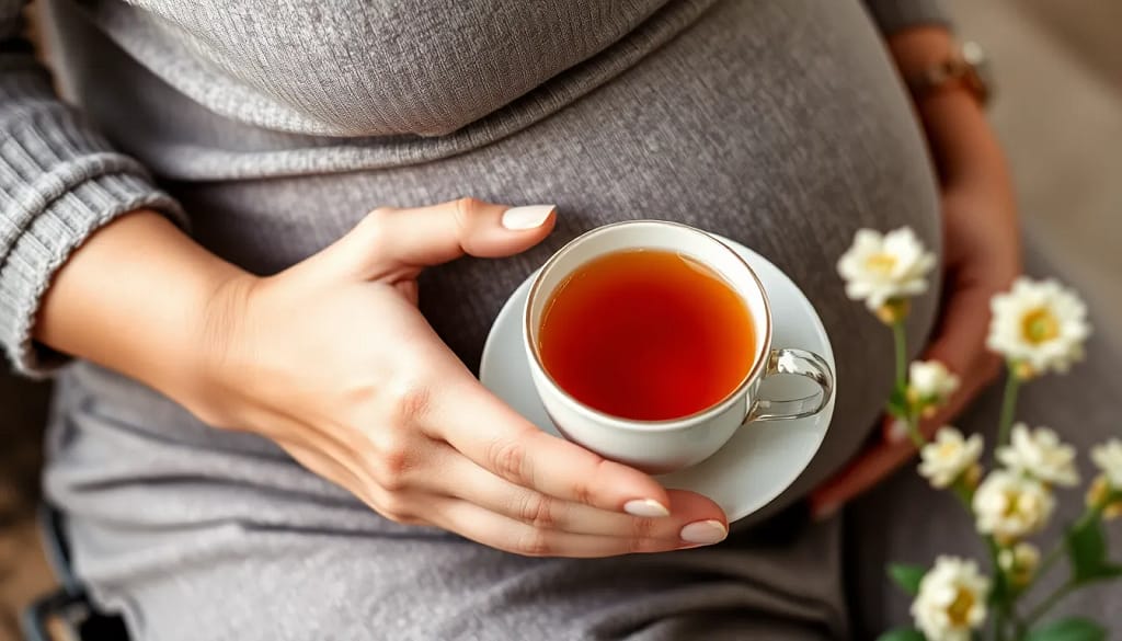 Best tea for pregnancy in a serene setting with herbal tea and hands