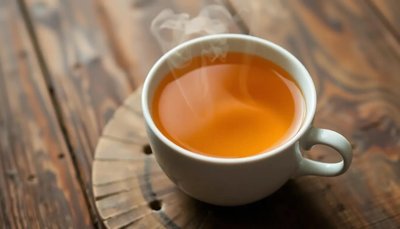 A steaming cup of peony white tea served elegantly in a cozy setting.