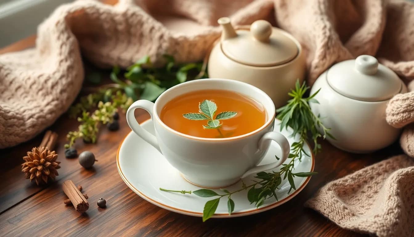 Best tea for hangover - soothing herbal tea setup for relief