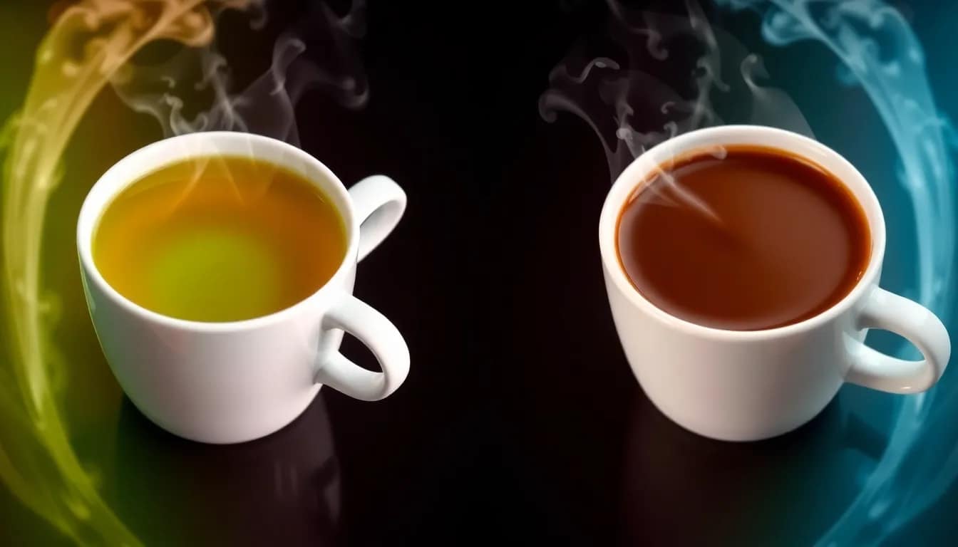 Green Tea vs Coffee for Energy - visual contrast of beverages illustrating energy dynamics