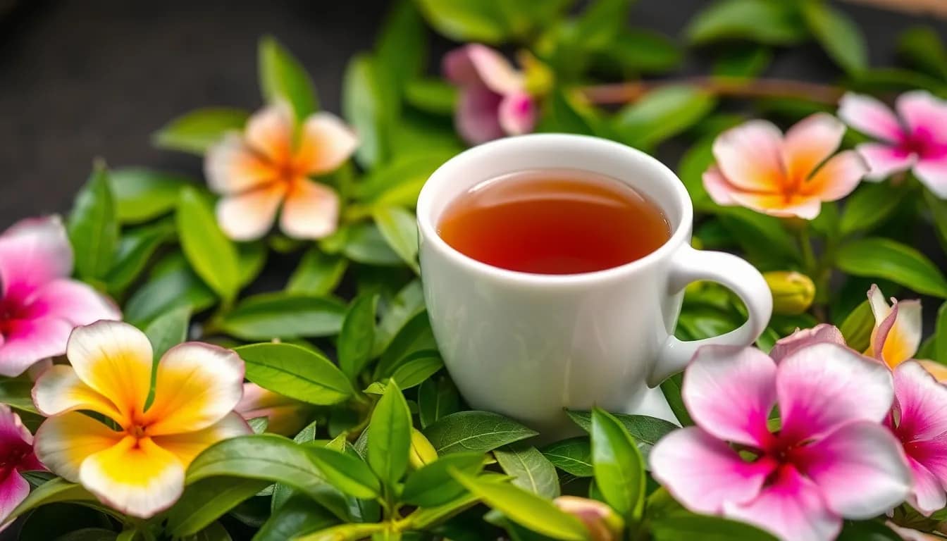Darjeeling first flush - vibrant tea scene with fresh leaves and flowers