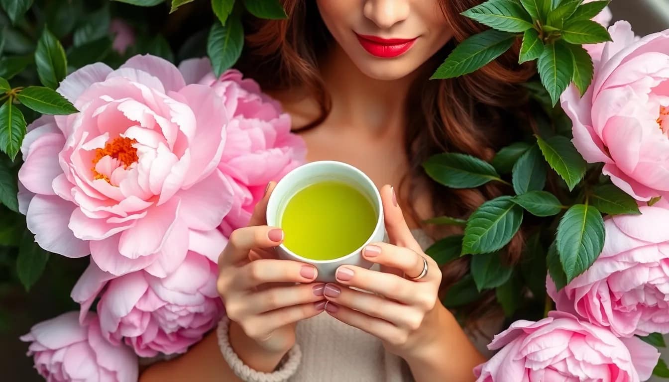 A peaceful moment with Green Tea for Skin Health, highlighting its benefits for hydration and well-being.