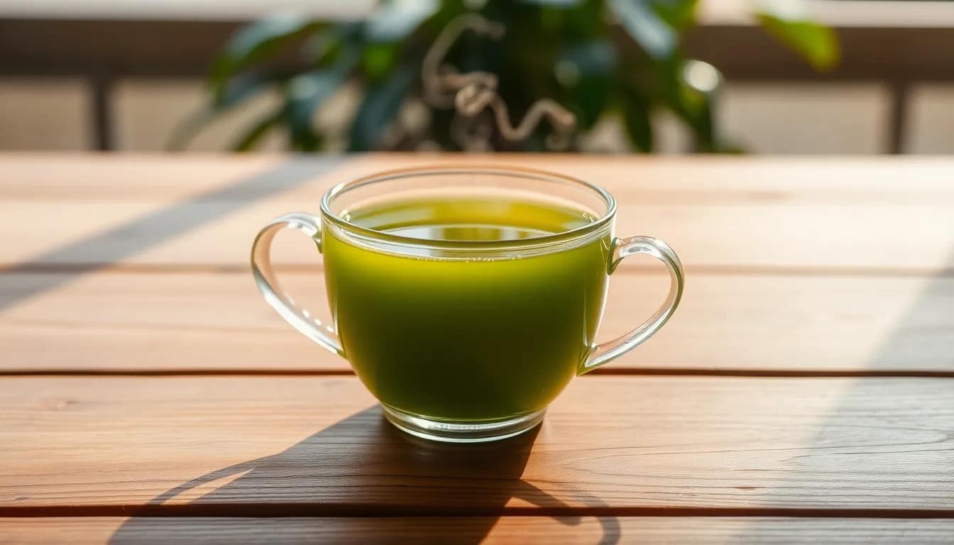 A tranquil morning with Green Tea for Morning Energy in a cozy setting, promoting a calming start to the day.