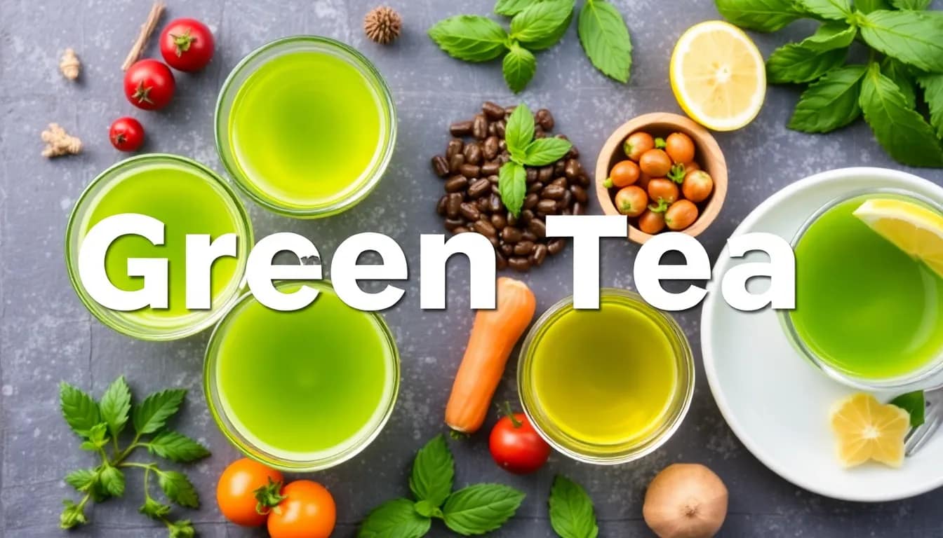 An arrangement of Green Tea for Intermittent Fasting with various types and fresh ingredients.