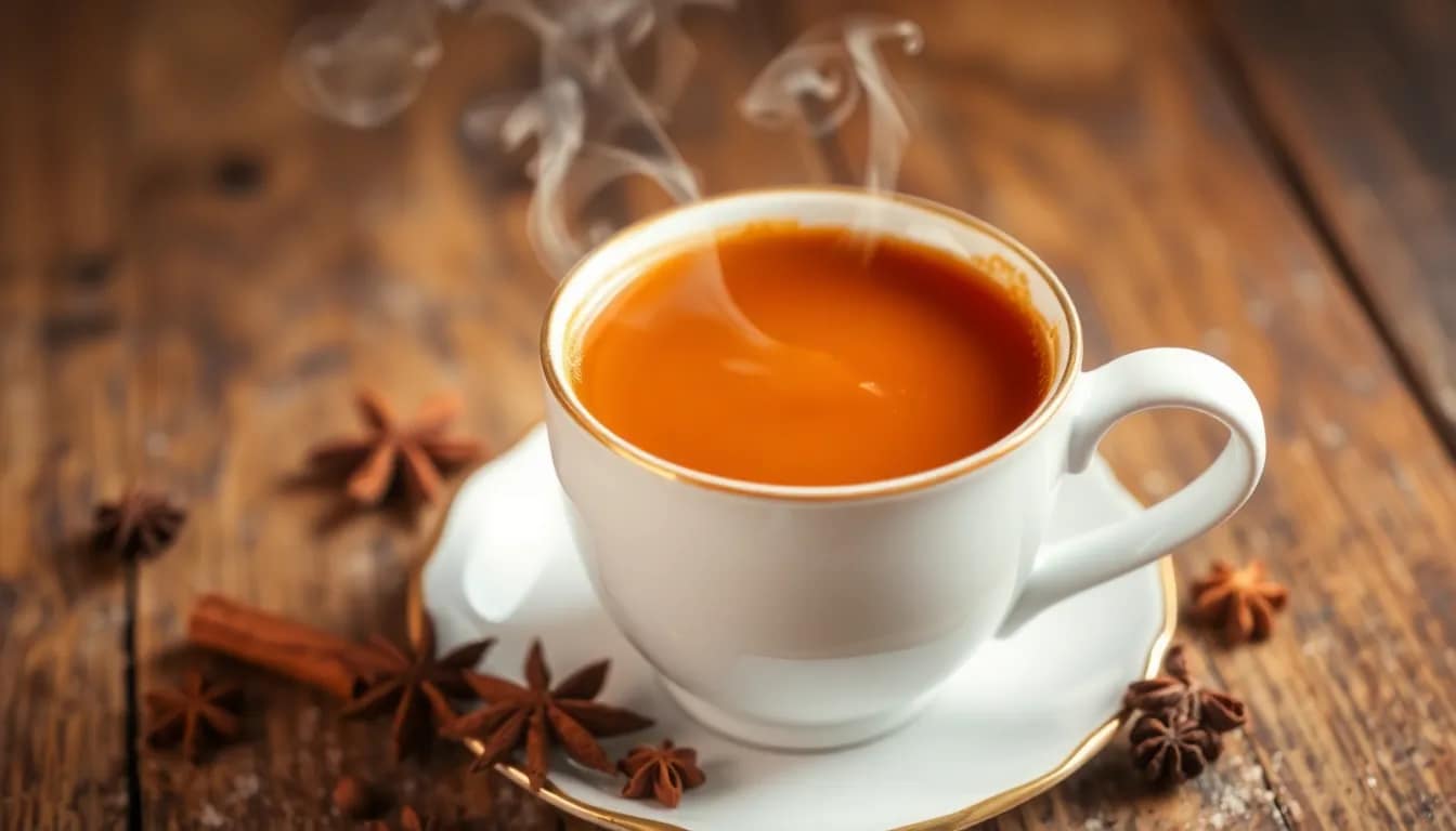 chai tea vs chai latte - Steaming chai tea with spices, capturing the essence of authentic tea preparation.