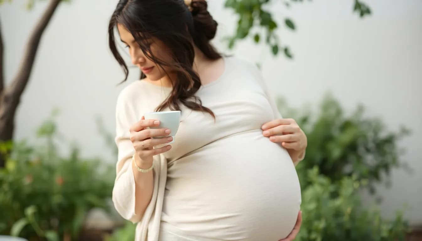 best tea for pregnancy - pregnant woman sipping tea joyfully in nature