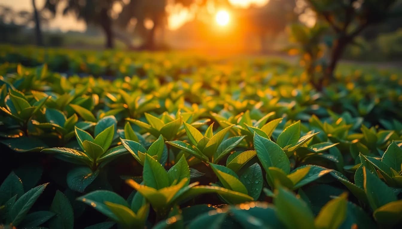 green tea for hormonal balance - lush tea leaves in garden