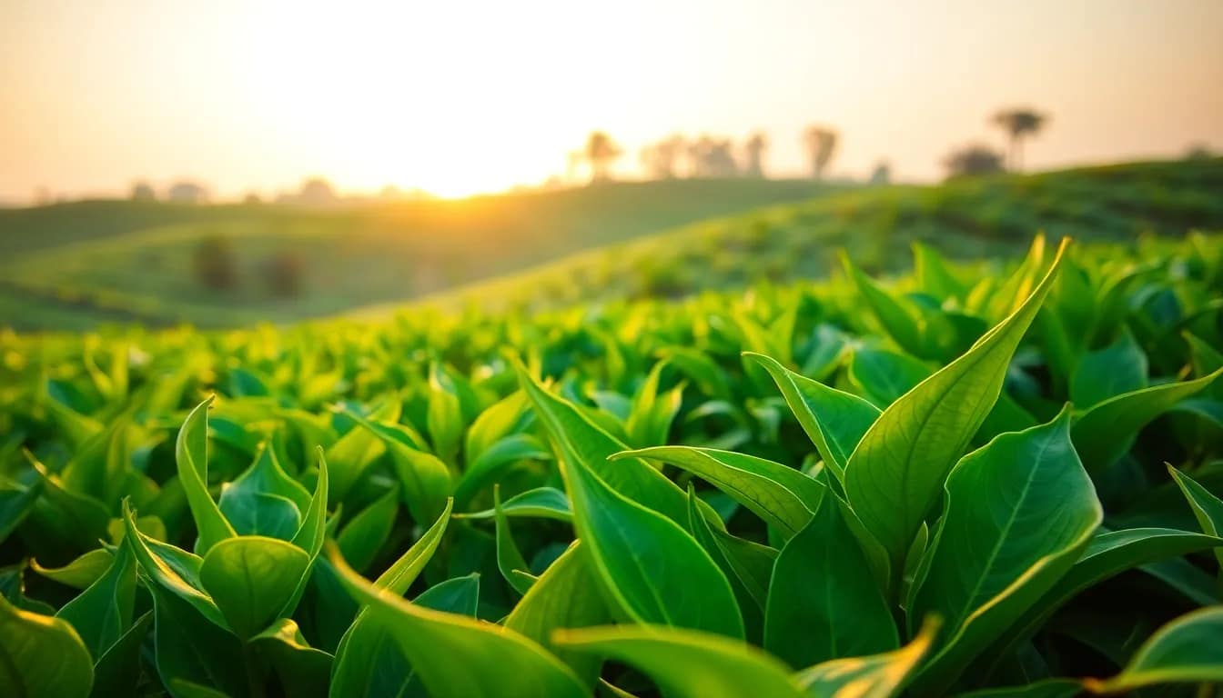 green tea as a detox, showcasing tea leaves in a calm setting