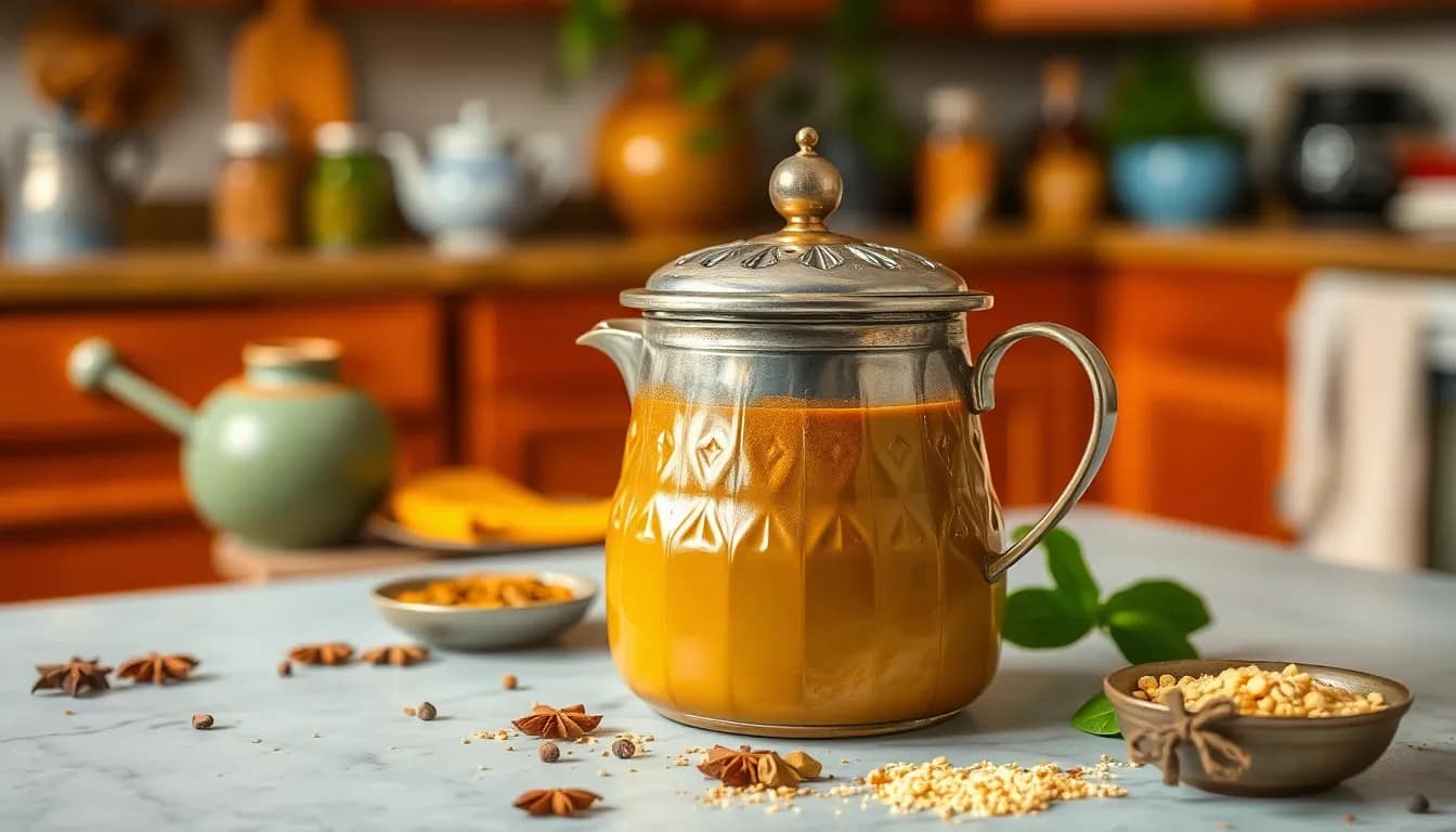 india tea masala chai - Traditional masala chai kettle with a mix of aromatic spices, symbolizing rich tea culture.