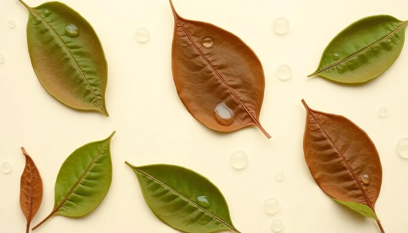 green tea in periods: Tea leaves in soothing arrangement to emphasize wellness.